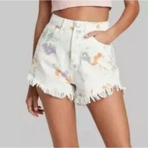 Wild Fable Shorts Sz 16 Frayed Hem High Waisted Splattered Print Tie Dye Denim